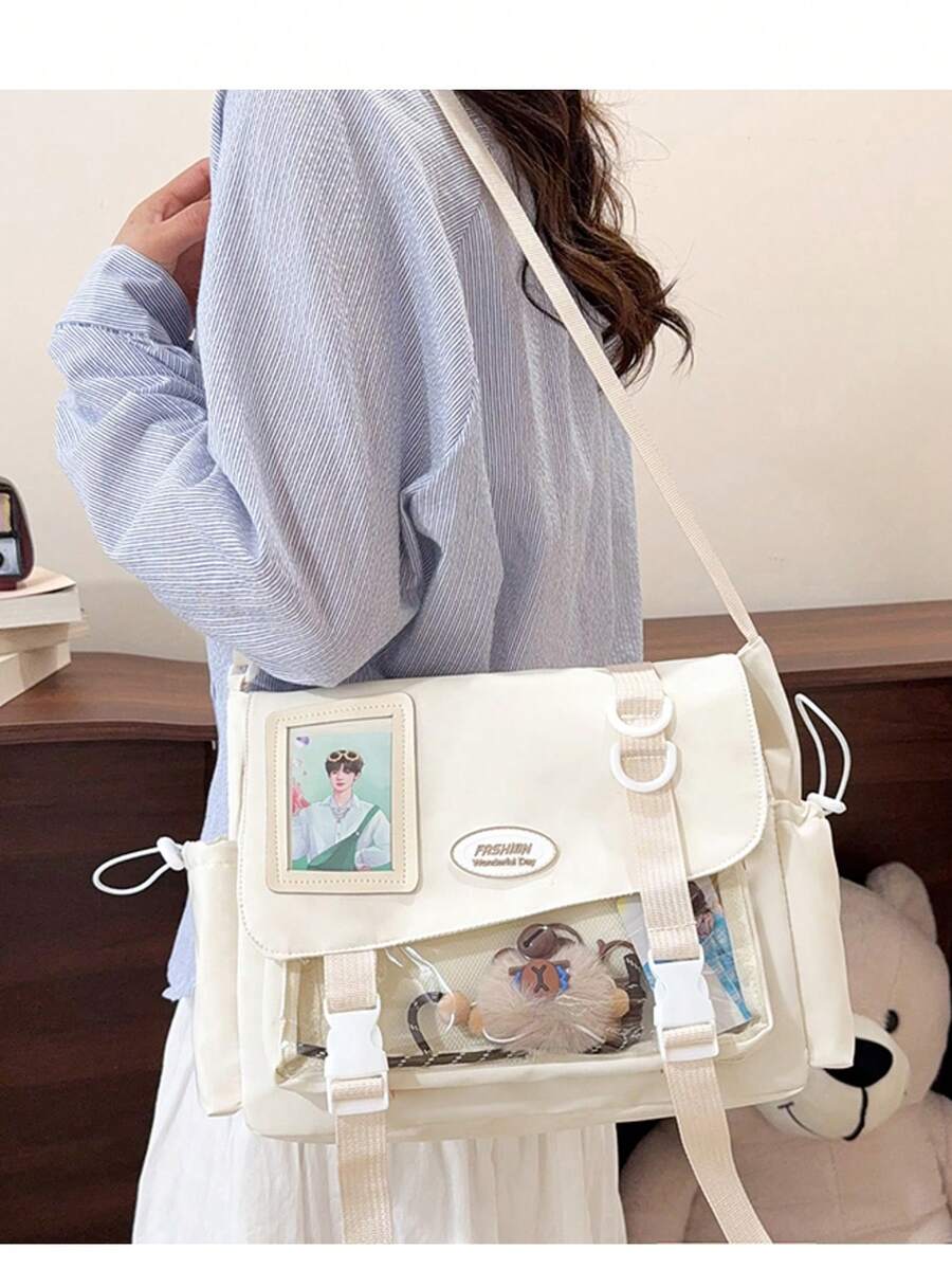 Túi đeo chéo kiểu sinh viên, túi messenger đa năng mới, túi bong bóng trong suốt dễ thương, túi Kawaii kiểu Nhật Bản dành cho nữ (Không kèm thẻ, mặt dây chuyền)