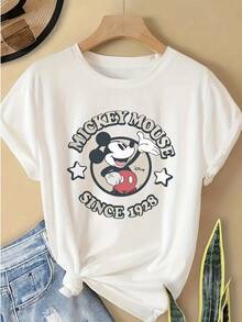 Disney Officially Licensed Women'S Mickey Mouse Clubhouse T-Shirt - Featuring The Iconic Large Round Ears And Round Nose Design, This Short-Sleeve, Round-Neck Casual Top Is Perfect For Spring And Summer. Made From Soft And Breathable Fabric - White - View 1