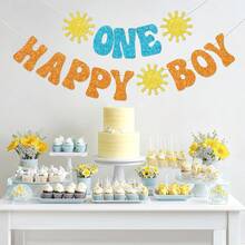 1st Birthday "One Happy Boy" Hanging Flag, Celebrate Boy's First Trip Around The Sun Birthday Party Decoration - Birthday - View 4
