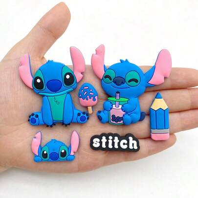 Bộ 10 phụ kiện trang trí giày hình Stitch, khóa giày PVC hình hoạt hình Lilo & Stitch dễ thương, phụ kiện trang trí dép có thể tháo rời, phụ kiện giày tự làm cho trẻ em và người lớn, họa tiết trà sữa trân châu/ngôi sao/bút chì, phụ kiện cao su mềm bền cho dép, món quà lý tưởng cho người hâm mộ Stitch.