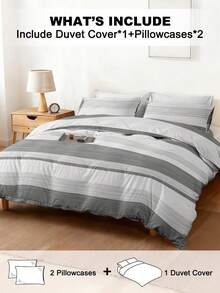 Bộ 3 ga trải giường in họa tiết sọc, chất liệu microfiber siêu mềm mại và thoáng khí, sử dụng được cả bốn mùa, có thể giặt máy, chống phai màu/xù lông/co rút/nhăn, kiểu dáng hiện đại trung tính phù hợp với nhiều kiểu trang trí phòng ngủ, phù hợp với giường cỡ King/Queen/Full/Double, hoàn hảo cho nhà ở, ký túc xá, căn hộ, khách sạn, nhà nghỉ dưỡng và làm quà tặng. - Nhiều màu - Xem 2