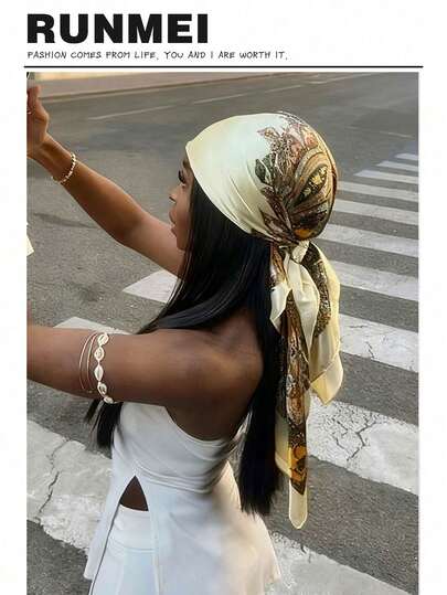 1pc Silk-Feel Printed Headscarf, Multifunctional Hair Accessory, Women's Scarf, Genuine Silk Scarf