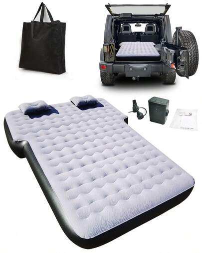 GCCSJ SUV Air Mattress, Thickened Flocked-Top Car Air Mattress With Wireless Built-In Pump, Pillows, Patch Kit & Carry Bag, Quick&Easy Set Up, SUV Mattress Camping Bed Universal Fit For Most Cars(Grey)
