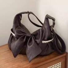 Sac fourre-tout vintage marron avec détail de nœud en dentelle délicat et ceinture à nouer, sac à main spacieux et élégant pour femme. Design léger dans un style rétro littéraire, peut être porté de manière flexible comme sac à bandoulière ou sac bandoulière. - Tabac - Voir 5