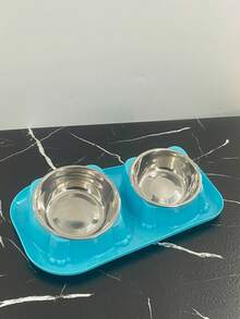 1个宠物喂食双碗，狗/猫粮碗，兔子碗，不锈钢防溢斜颈喂食器 - 多色 - 查看 10