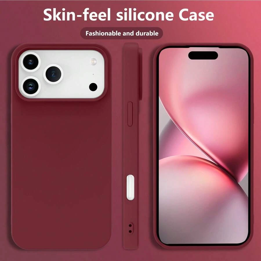 (Follow The Store And Collect The Product To Get A Free Lanyard) 1pc Slim, Fashionable, Straight-Edge Phone Case Designed For Camera Protection, With Soft Microfiber Interior And Shock-Absorbing Function, Compatible With Samsung/Honor/Apple Models From 6 To 17 - Burgundy - View 1