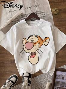 Disney Women's T-Shirt Tigger" Pattern Print T-Shirt, Women's Round Neck Pullover Casual Sport Short Sleeve Top - trắng - Xem 6
