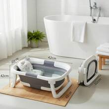 Folding Infant Baby Bath Tub, New 3-Fold Design Portable Home Bath Tub, Bath Tub Purchase Comes With Bath Net + Bath Mat For Newborn, Kids - 灰色 - 查看 8