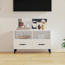 vidaXL Meuble TV Blanc brillant 80x36x50 cm Bois d'ingénierie - Multicolore - Voir 1