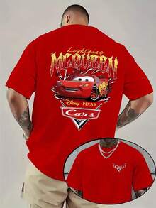 1 Disney Men's T-Shirt, Lightning McQueen Pattern Men's Short-Sleeved T-Shirt, Round Neck Casual And Comfortable T-Shirt, Breathable And Light, Suitable For Sports And Leisure Wear, Spring And Summer T-Shirt, Suitable For Gifts, Suitable For Travel And Parties. - Đỏ - Xem 1
