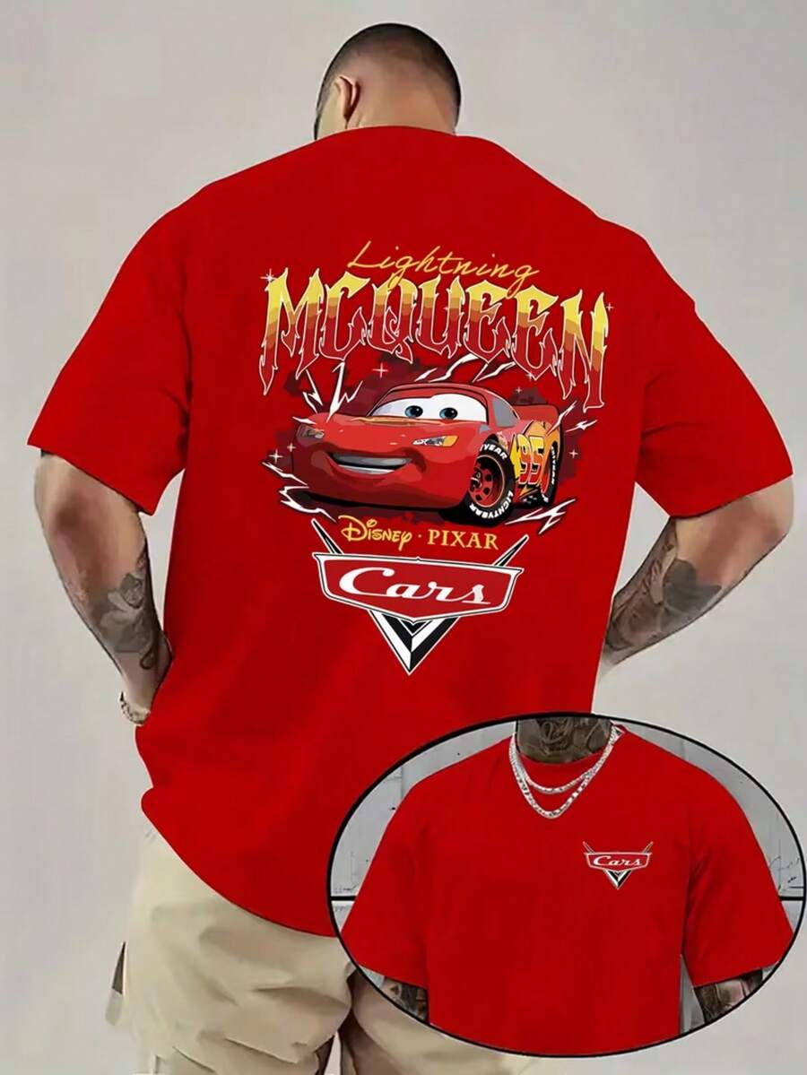 1 Disney Men's T-Shirt, Lightning McQueen Pattern Men's Short-Sleeved T-Shirt, Round Neck Casual And Comfortable T-Shirt, Breathable And Light, Suitable For Sports And Leisure Wear, Spring And Summer T-Shirt, Suitable For Gifts, Suitable For Travel And Parties. - Đỏ - Xem 1
