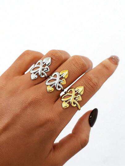 Uself Bộ 3 nhẫn/1 chiếc nhẫn hình trái tim thắt nút bằng thép không gỉ 304 mạ vàng 18K, nhẫn hở màu bạc và vàng bóng, thời trang cá tính, có thể đeo chồng lên nhau, trang sức đeo ngón tay, phù hợp cho phụ nữ đeo hàng ngày, dự tiệc, làm quà tặng, Ngày của Mẹ, Ngày Nhà giáo, lễ tốt nghiệp.