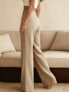 Women's Solid Color Wide Leg Straight Casual Pants, Versatile Business Commuter Trousers Spring - Khaki - View 7