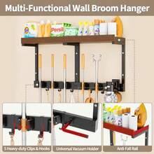 Broom Holder Wall Mount With Cleaning Supplies Organizer Laundry Room Shelves With Mop Hanger Rack Gripper Hooks And Vacuum Organizer Broom And Mop Organizer Wall Hanging For Home Garage Kitchen - màu đen - Xem 3