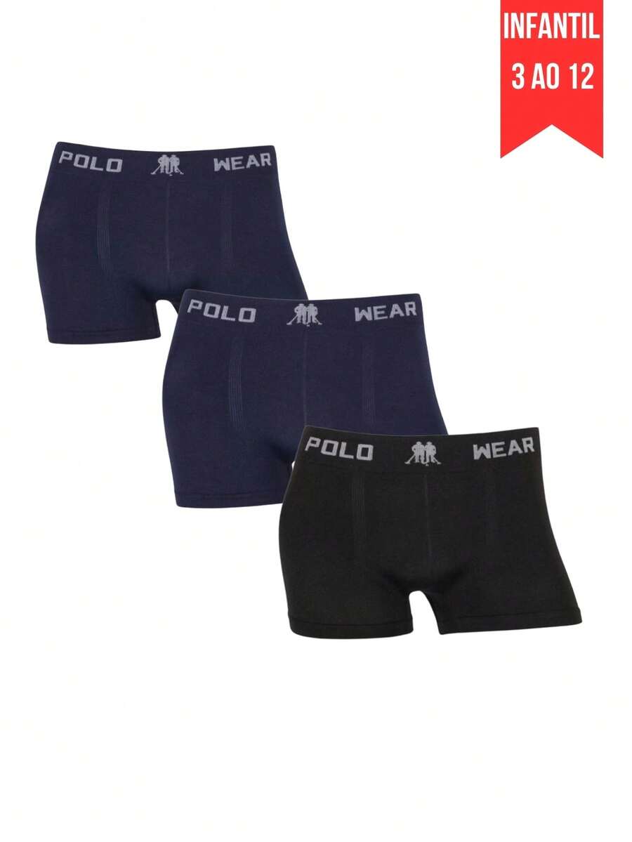 Set Of 3 Polo Wear Original Boys' Boxer Briefs For Kids - Premium Quality - 2 海軍藍/1 黑色 - 查看 1