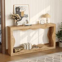 Console Table With Wavy Edges, 2-Tier Shelf, Long Wood-Look Table, Decorative Living Room Table, Entryway Shelf, Natural Edge Design, Side Table - View 3