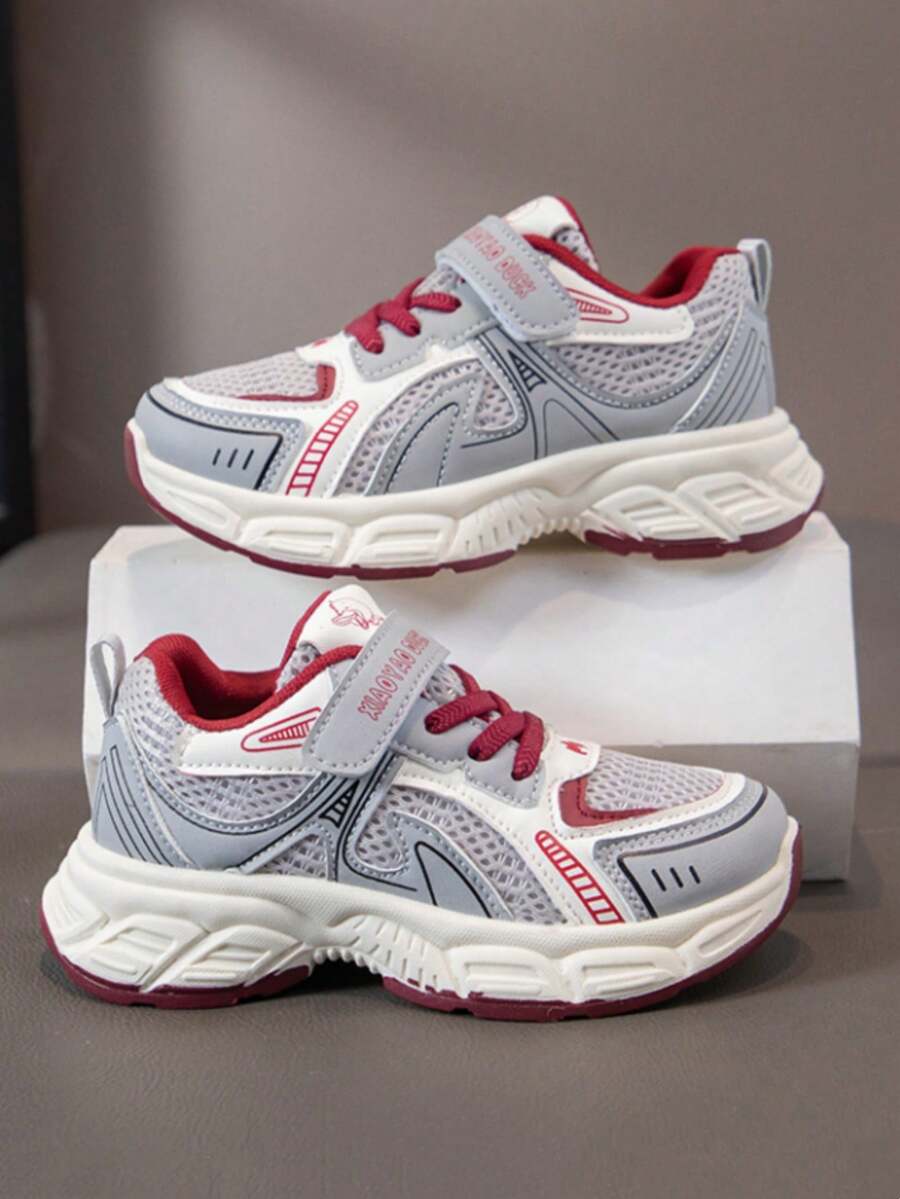 Giày thể thao thường ngày cho trẻ em, giày sneaker đế dày kiểu dáng chunky cho học sinh có khóa dán. - Đỏ - Xem 1