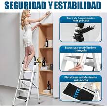 Escalera Plegable de 3/4/5 Peldaños,Antideslizante,Ligera y Portátil, Multifuncional para Hogar,Cocina,Armario y Exterior (Color Aleatorio) - Color Aleatorio - Ver 6