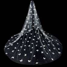 Véu de noiva de organza com borboleta 3D, 300 cm, comprimento catedral, camada única, cauda longa, acessório para vestido de noiva. - Multicolorido - Ver 10