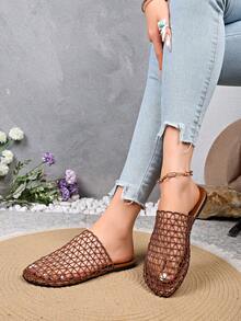 European And American Style New Women's Back Strap Hollow Out Comfortable Beach Flat Sandals Casual Slippers - Dark Brown - View 15