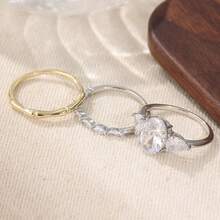 Bộ 3 nhẫn cưới nữ thanh lịch, tối giản, đính đá Cubic Zirconia trắng, món quà hoàn hảo cho Ngày Valentine và Giáng sinh. Vẻ đẹp vượt thời gian. - Nhiều màu - Xem 3