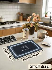3.5mm Thick Absorbent Rubber Kitchen Mat, Large Or Small Rug With Layered Gray-Blue Rounded Border, Center Features White Line Drawings Of Kitchen Utensils And "EVERYDAY IS A BEAUTIFUL DAY" Slogan, Versatile Decor Carpet That Can Be Trimmed To Fit Kitchen, Surface Fabric, Middle Foam Layer, Bottom Rubber Layer - Multicolor - View 19