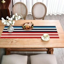 1pc Red, White & Blue Striped Patchwork Pattern Table Runner, Fresh & Energetic Style, Large Size, Rectangular, Home Decor, Suitable For Family Gatherings, Indoor/Outdoor Decoration, Entryway, Coffee Table, Living Room Ambiance, Kitchen Dining, Holiday & Natural Gift - Multicolor - View 13