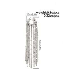 1pc Minimalist Fashion Creative Faux Piercing Beaded Tassel Ear Cuff (Single) - Silver - View 7