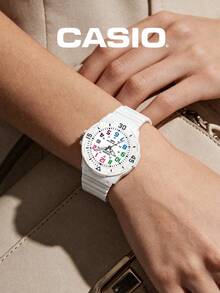 Casio 女士趣味运动手表 LRW-200H-7B，全白树脂彩虹色数字表盘圆形腕表，带日期显示，100米防水 - 缤纷多彩风格，适合上学、运动、日常佩戴，生日礼物 - 彩色數字 - 查看 2