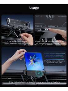 Fast Charging Phone Car Charger 2-In-1 Auto-Rotate Magnetic Wireless Car Charger Mount Dual Coil Air Vent Holder With Dual USB Ports Universal For Foldable Phones Smartphones & Tablets Memorial Day Summer Kickoff - one-size - View 9