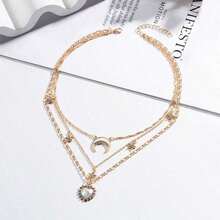 1PC Long Crystal Necklace, Heart Moon Pendant Choker, Luxury Women's Collarbone Chain - X1437 - 查看 2