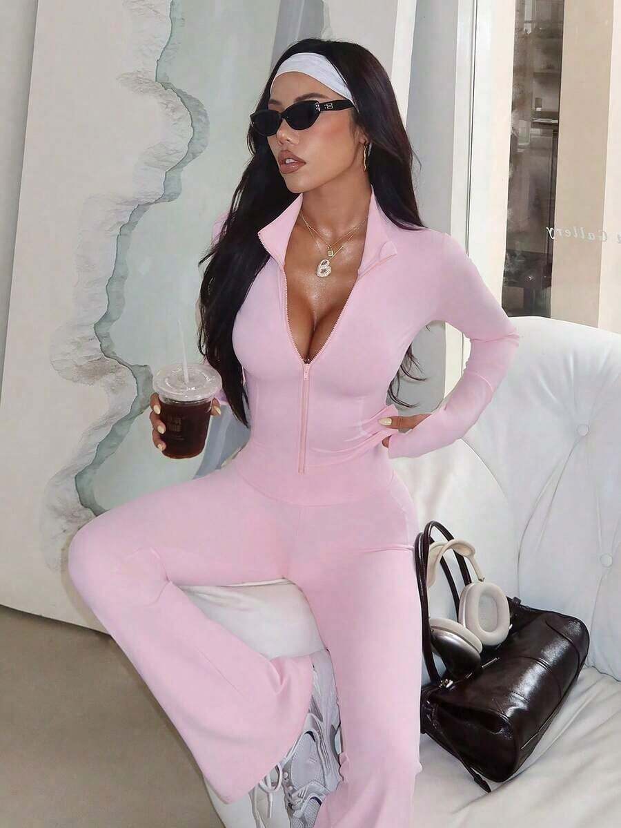 2pcs Women's Sports Suit Set For Autumn/Winter, Full Zip Long Sleeve Stand Collar Contrast Stripe Jacket And High Waist Contrast Stripe Flare Pants, Suitable For Casual Wear, Running, Yoga, Gym - màu xanh lá - Xem 1