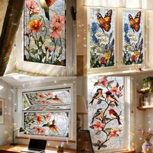 1/3片装彩虹花鸟静电贴窗膜，隐私遮光静电贴纸，可移除彩色静电贴，适用于家居装饰 - 彩色 - 查看 3