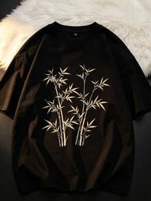 Oversized T-Shirt With Traditional Chinese Floral Print - 黑色 - 查看 8