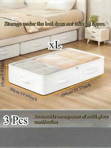 3pcs White Foldable Under Bed Storage Boxes And Closet Organizers, With Excellent Functionality And Versatility, Can Be Used To Store Blankets, Skirts, Quilts, Pillows, Clothes And Other Items, Saving Space Under The Bed - Multicolor - View 8