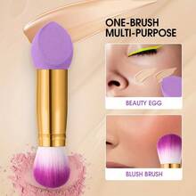3pcs Double-Ended Purple Makeup Sponges + Makeup Brushes, 2-In-1 Double-Headed Sponge Makeup Brushes - 3-piece Set - View 2