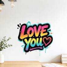CHAILLY Autocollants muraux colorés de graffiti "Love You", autocollants amovibles pour la chambre à coucher et la décoration de la Saint-Valentin - Stickers muraux - Voir 4