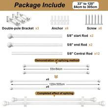 Adjustable Double Curtain Rod Set, Length From 33 Inches To 120 Inches, Metal Telescopic Dual Curtain Rods, Suitable For Windows, Includes Brackets, 5/8 Inch Diameter. Ideal For Blackout Curtains In Bathroom, Bedroom And Living Room (White) - American Ball - White - View 13