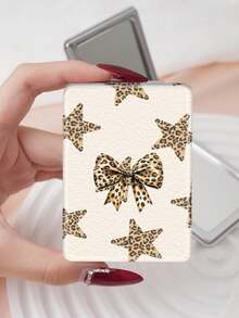1PC Millennium Y2K Style Sweet Series Vanity Mirror, Foldable Lightweight Ultra-Thin Convenient Hand Mirror, PU Leather, Suitable For Multiple Scenes And All People, Small Mirror For Carrying, Pocket Mirror, Cartoon Ins Style Unique Leopard Print Star Pattern, Suitable For Various Occasions, Travel, Party, Work, School - Multicolor - View 17