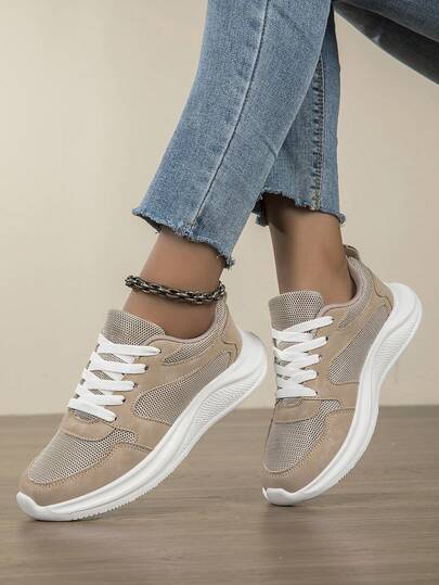 Women's Casual Sneakers For Autumn/Winter, Lace-Up Soft Sole Flat Comfortable Skateboard Shoes, Lightweight Low-Top Daily Wear
