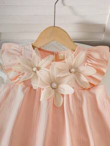 Vestido de princesa con mangas de caperuza, estampado floral y cuentas para niñas jóvenes en primavera/verano - Rosa - Ver 3