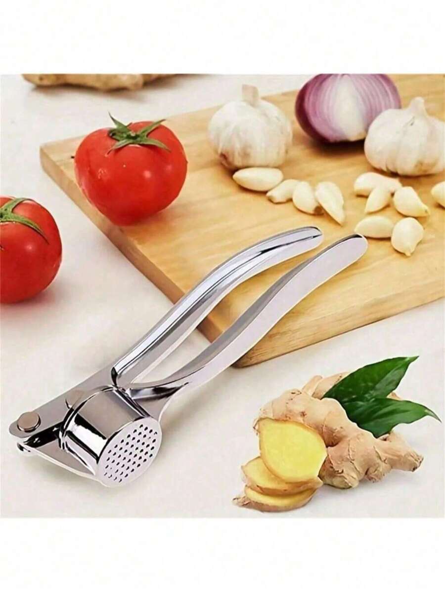 1pc Stainless Steel Garlic Press, Suitable For Garlic, Vegetables, Onions, Nuts, Durable And Easy To Use, Mini Grinder, Kitchen Gadget, Vegetable Slicer, Stainless Steel Structure, Applicable For Kitchen, Party And Gathering - View 1