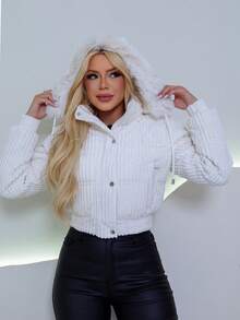 Puffer Jacket In Corduroy With A Faux Fur Lining. - White - View 2