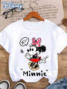 Disney Women's T-Shirt, Casual Fashion White Round Neck Short Sleeve Summer Top, Age-Reducing College Style Cartoon Breathable Sweatshirt, Outdoor Daily Casual Wear - White - View 1