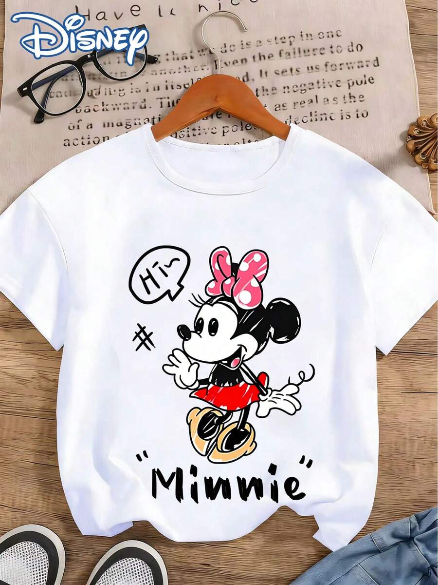 Disney Women's T-Shirt, Casual Fashion White Round Neck Short Sleeve Summer Top, Age-Reducing College Style Cartoon Breathable Sweatshirt, Outdoor Daily Casual Wear - White - View 1