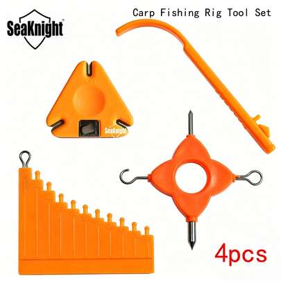  SeaKnight 4pcs/Set 4-In-1 Carp Fishing Rig Tool Set With Line Stripper, Knot Puller & Length Gauge Suitable For Hooklink Stripping, Measuring And Shaping - Compact Multi-Tool For European Carp Angling, Hooklink Systems For Beginners & Professional Fishermen