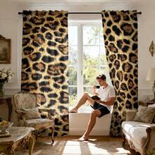2pcs Vintage Leopard Print Curtains, Personalized Bedroom Living Room Decor Curtains, Machine Washable, Rod Pocket Hanging (Rod Not Included), Suitable For Bedroom, Living Room, Kitchen All-Season Decoration - Multicolor - View 4