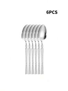 2pcs/6pcs/12pcs Stainless Steel Patterned Waist Stirring Spoons, Suitable For Desserts, Cakes, Milkshakes, Stirring Coffee, Tea, And Cold Drinks - Silver - View 7