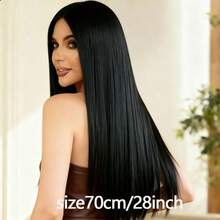 70cm Natural Black Middle Part Straight Wig, High Density Breathable Heat-Resistant Fiber, Versatile Fashion For Party, Suitable For All Women - 多色 - 查看 7