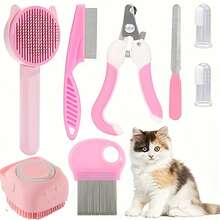 Bộ dụng cụ chăm sóc thú cưng cao cấp 8 món dành cho mèo: Bao gồm các sản phẩm thiết yếu giúp tự làm sạch, chăm sóc móng và lông, và chăm sóc răng miệng để giữ cho thú cưng yêu quý của bạn luôn vui vẻ và khỏe mạnh. - Hồng - Xem 6